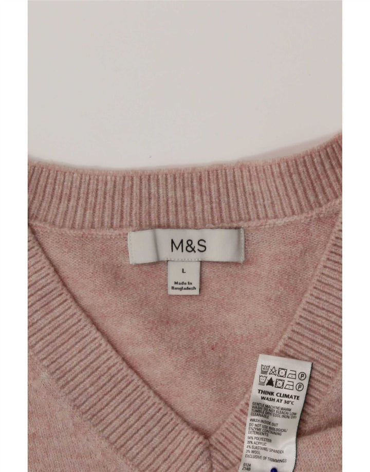 Женский джемпер с v-образным вырезом Marks & Spencer UK 16, большой розовый полиэстер