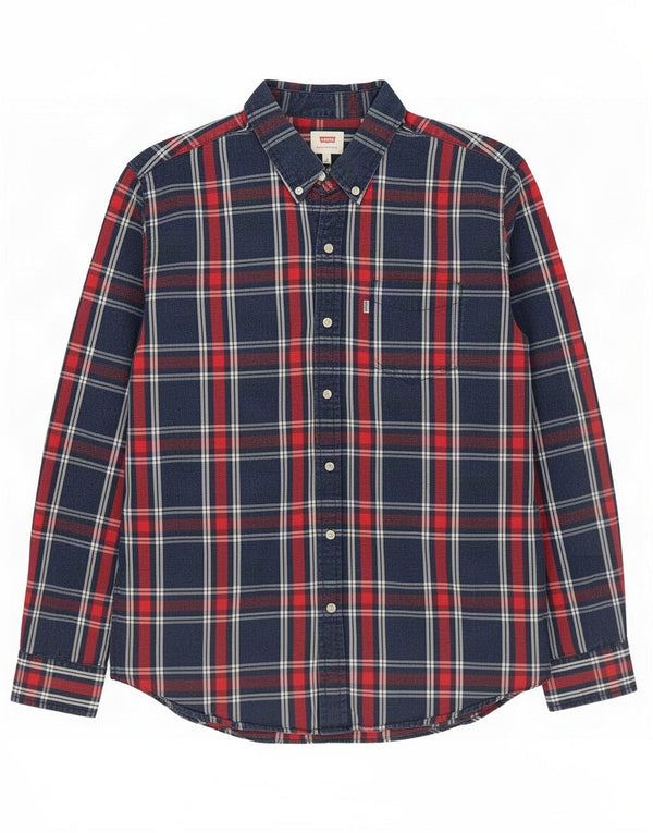 Мужская рубашка Levi's, большая темно-синяя клетка в клетку, хлопок