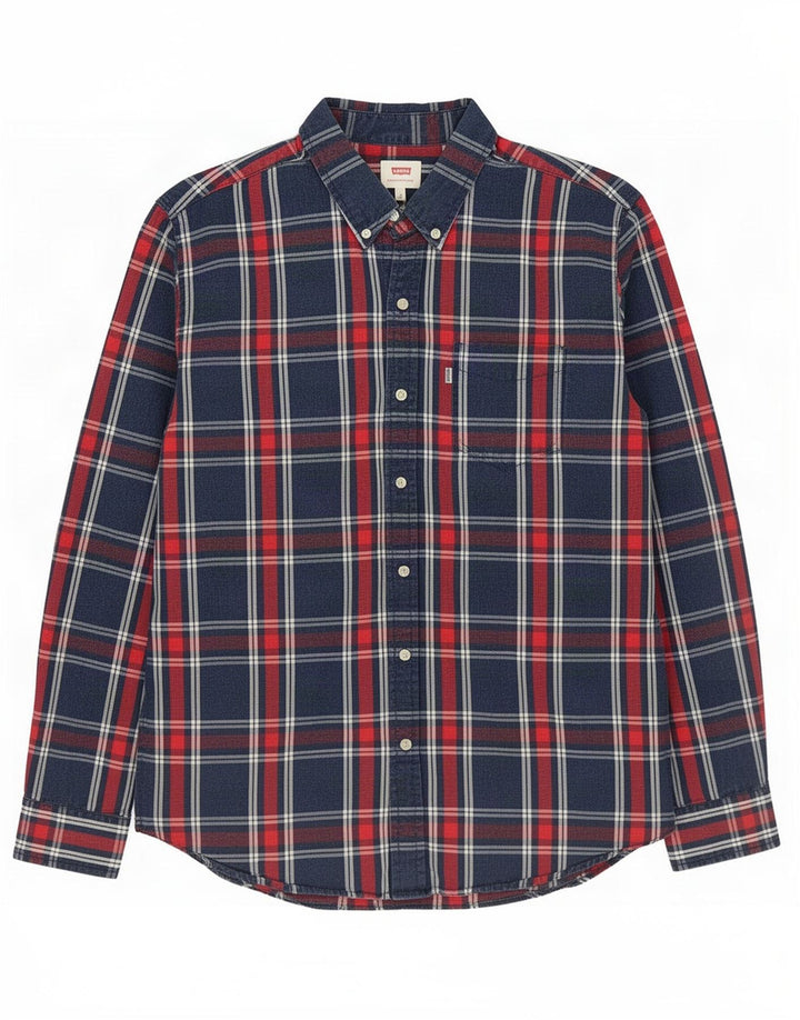 Мужская рубашка Levi's, большая темно-синяя клетка в клетку, хлопок