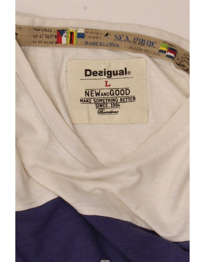 Мужская футболка с рисунком Desigual, большая белая с цветными блоками