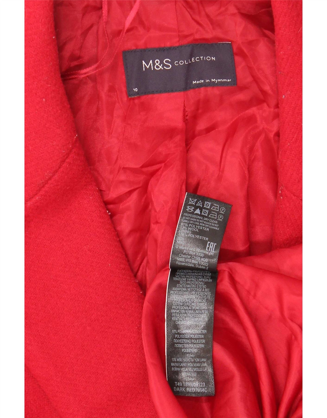 Женское двубортное пальто оверсайз Marks & Spencer UK 10, маленькое красное