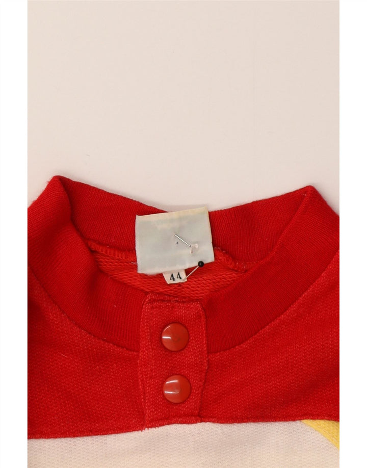 Винтажный женский свитер с воротником на пуговицах, джемпер IT 44, средний белый цвет с цветными блоками