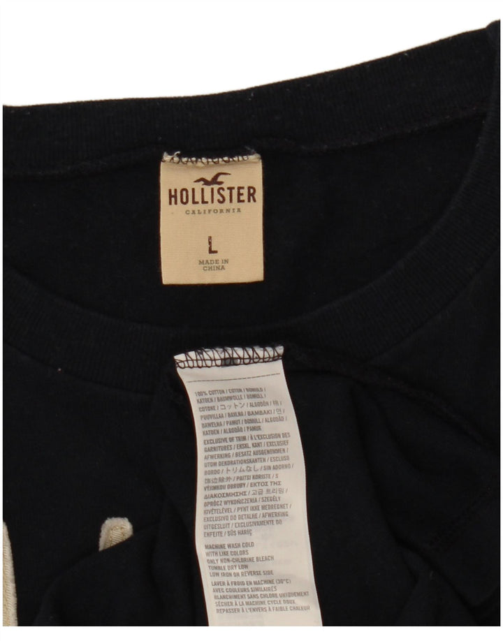 Мужской топ с рисунком Hollister, большой черный хлопок с длинным рукавом