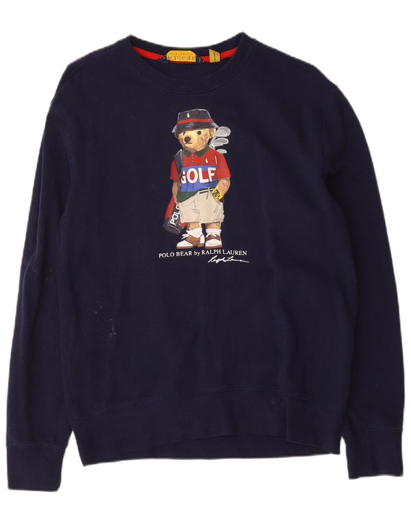 Мужской свитшот с рисунком Polo Ralph Lauren, джемпер среднего размера, темно-синий, хлопок