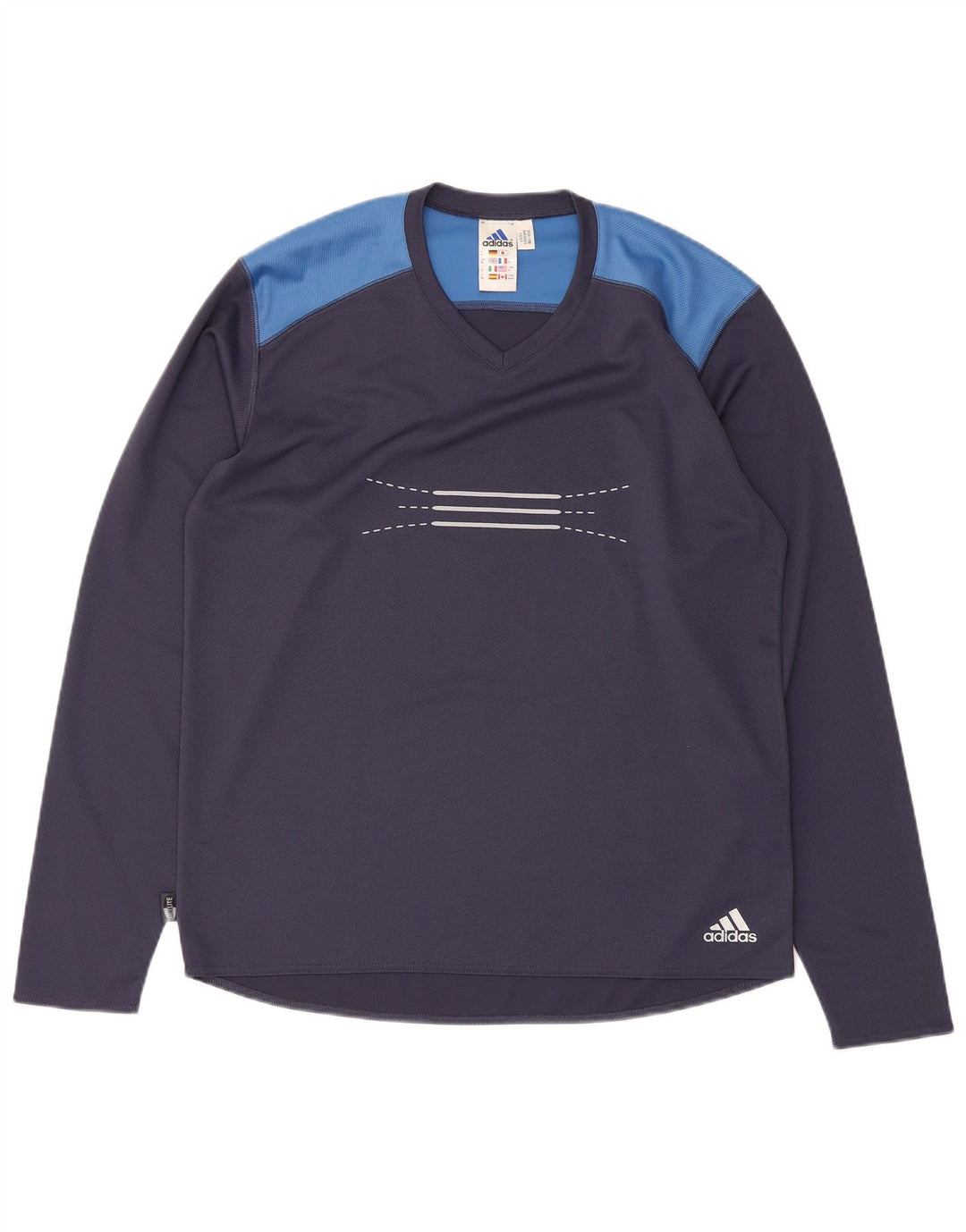 Мужской топ Adidas Climalite с графическим принтом и длинным рукавом, средний темно-синий, цветной блок