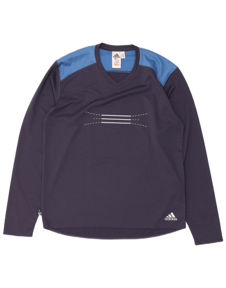 Мужской топ Adidas Climalite с графическим принтом и длинным рукавом, средний темно-синий, цветной блок