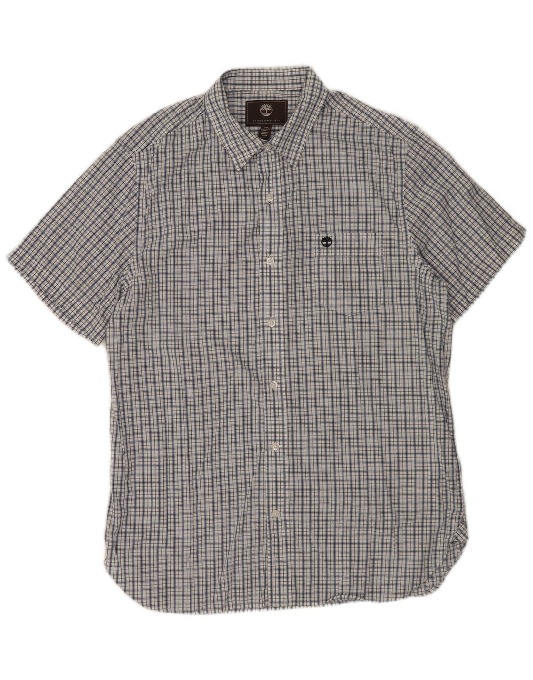 TIMBERLAND Мужская рубашка стандартного кроя с коротким рукавом, темно-синяя клетка среднего размера