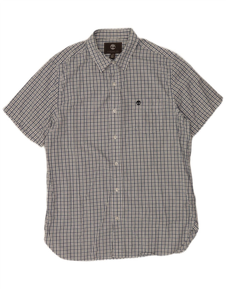 TIMBERLAND Мужская рубашка стандартного кроя с коротким рукавом, темно-синяя клетка среднего размера