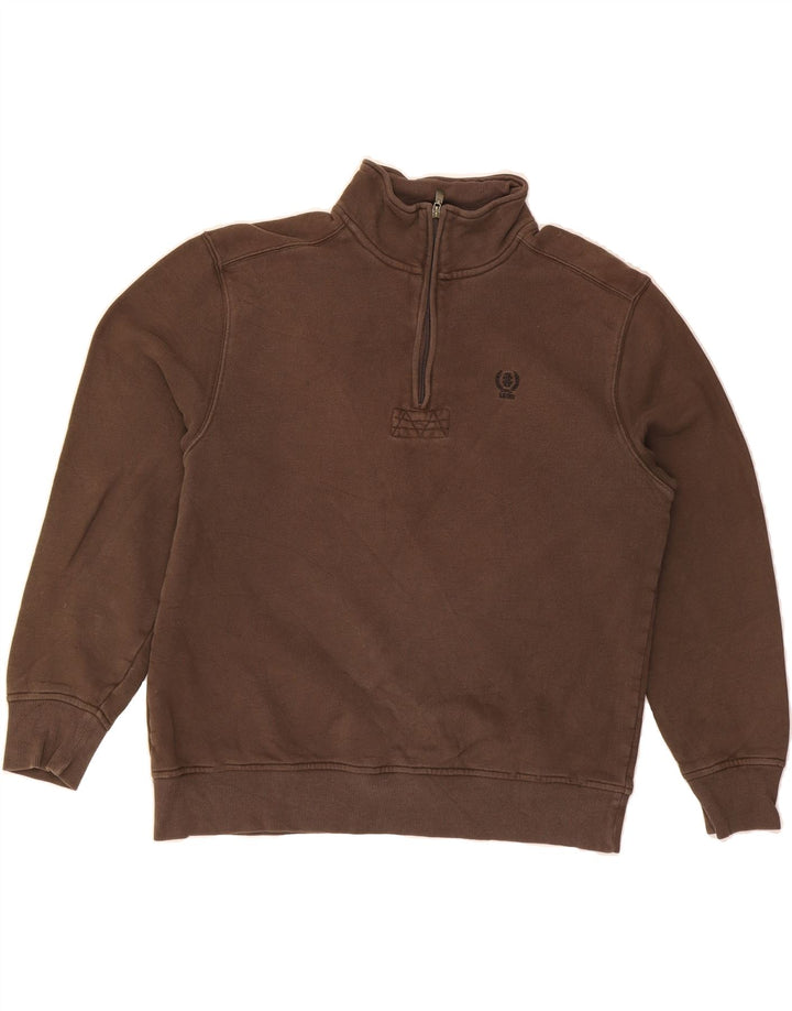 IZOD Mens Zip Neck Sweatshirt Jumper Large Brown Cotton Vintage Izod and Second-Hand Izod from Messina Hembry 
