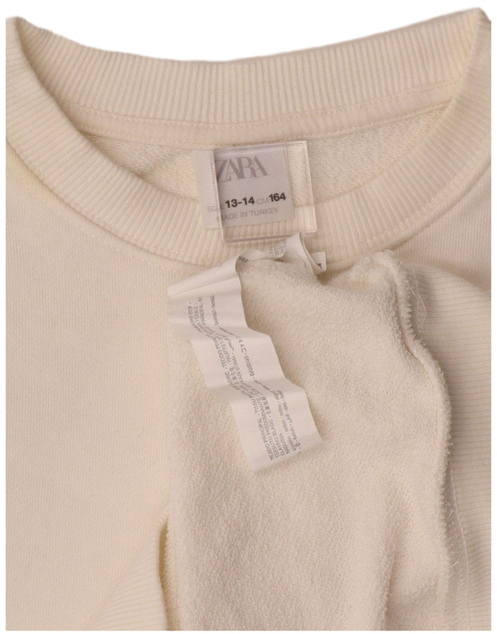 ZARA Boys Graphic Sweatshirt Jumper 13-14 Years White Cotton