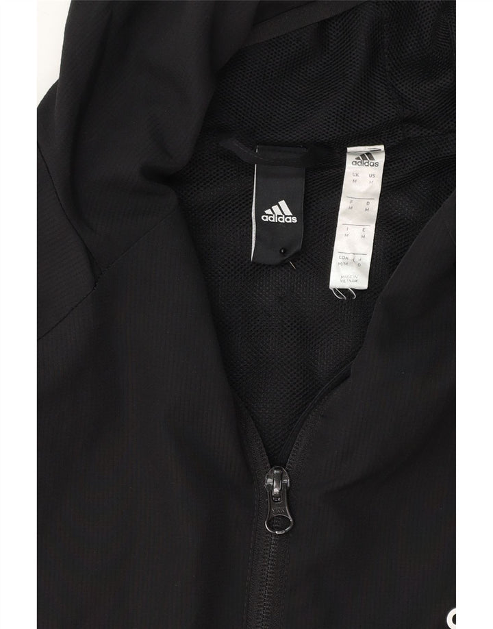 ADIDAS Mens Hooded Tracksuit Top Jacket Medium Black Polyester Vintage Adidas and Second-Hand Adidas from Messina Hembry 