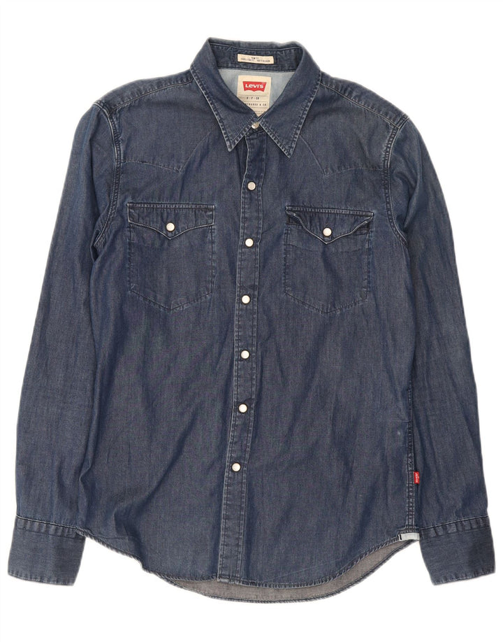 Мужская джинсовая рубашка узкого кроя Levi's, маленькая, темно-синяя, хлопковая