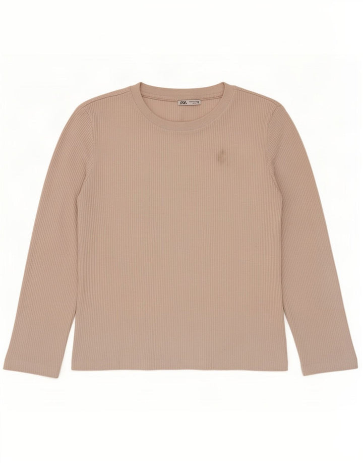 Женский топ Zara с длинным рукавом UK 14, средний бежевый, полиэстер