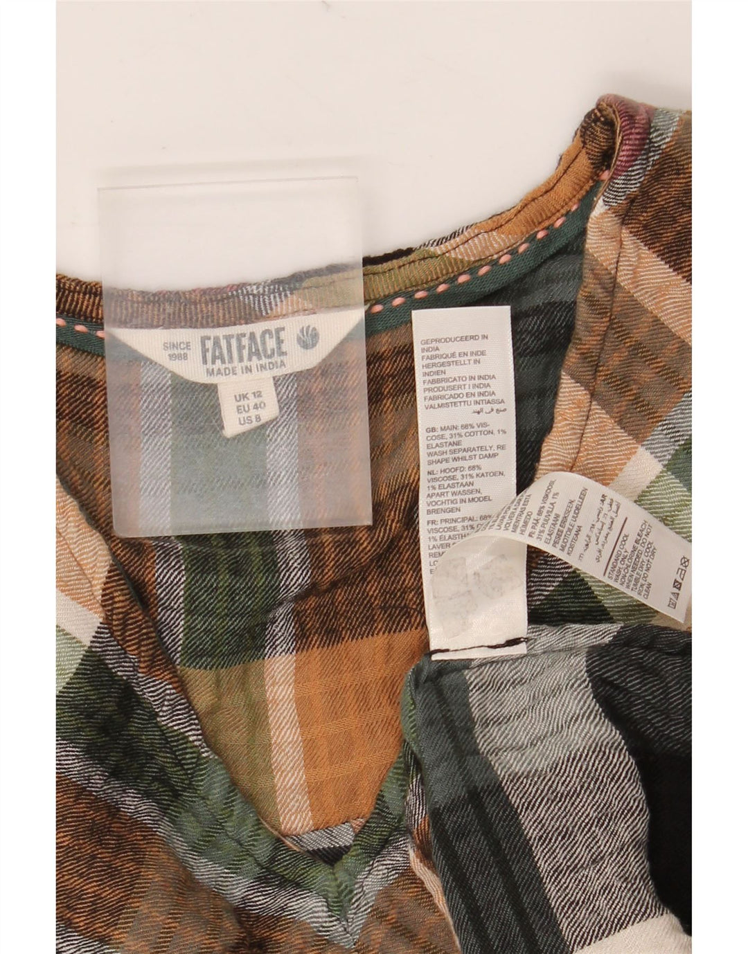 Женская блузка с длинными рукавами FAT FACE, Великобритания, 12, средняя разноцветная клетка