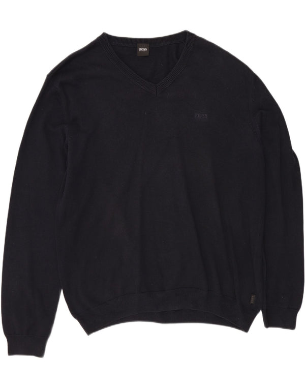 Мужской джемпер с v-образным вырезом HUGO BOSS XL, темно-синий, хлопок