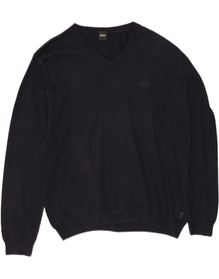Мужской джемпер с v-образным вырезом HUGO BOSS XL, темно-синий, хлопок