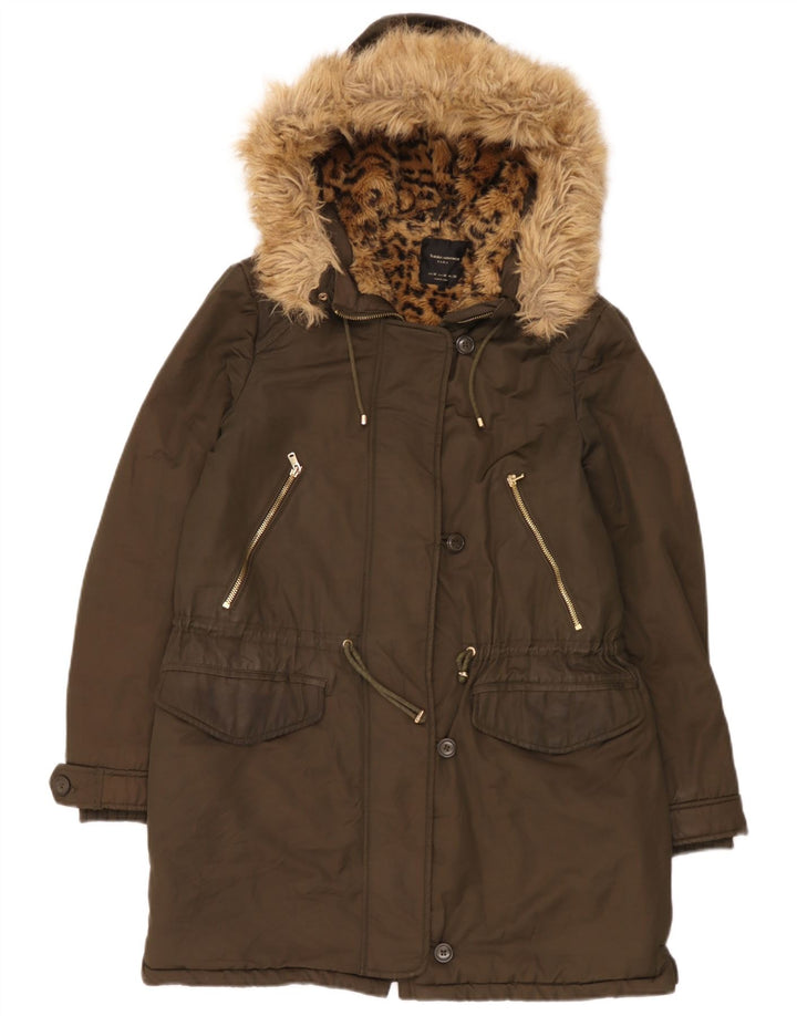 Женская парка из шерпы с капюшоном Zara UK 14, средний хаки