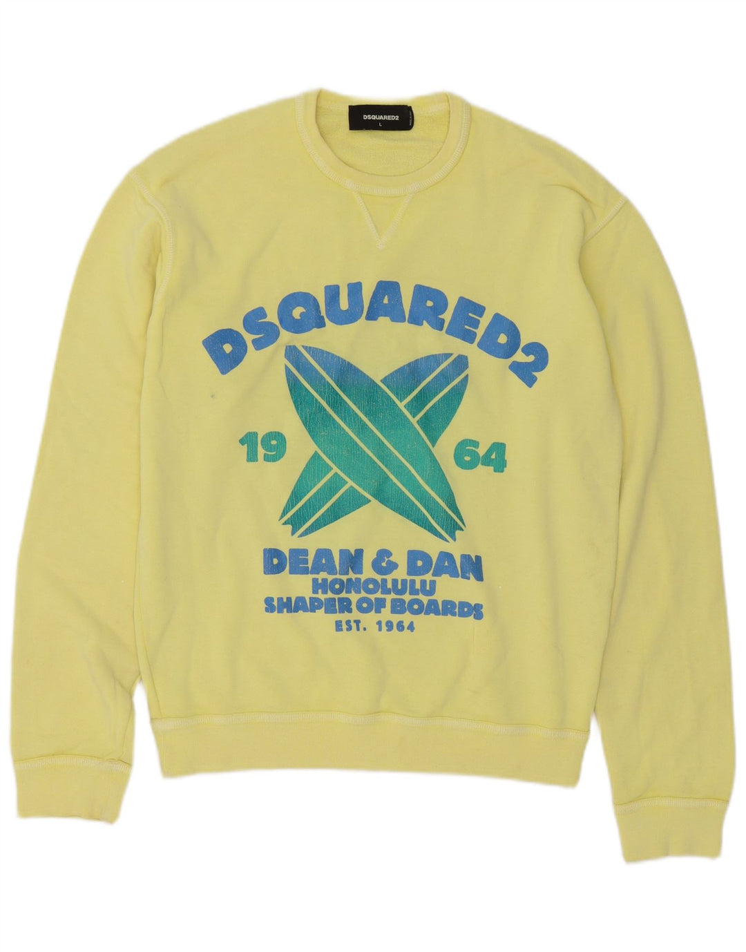 Мужской свитшот с рисунком Dsquared2, большой желтый хлопковый джемпер