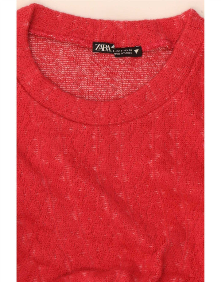 Женский укороченный топ с оборками спереди и длинными рукавами Zara UK 8, маленький красный