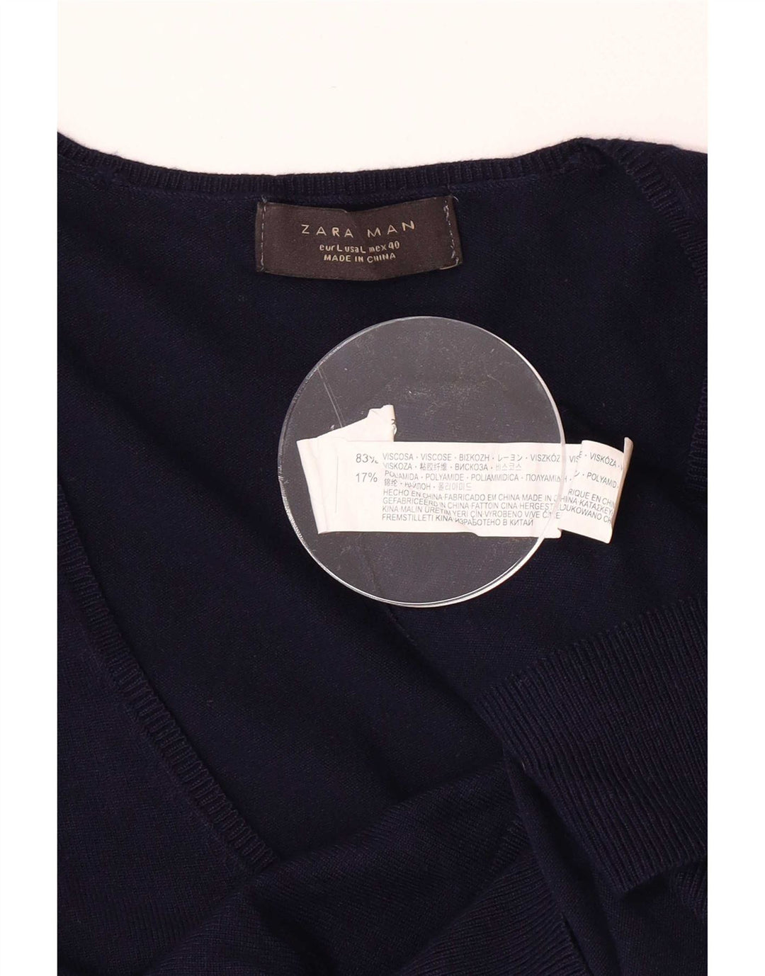 Мужской джемпер с v-образным вырезом Zara, большой темно-синий из вискозы