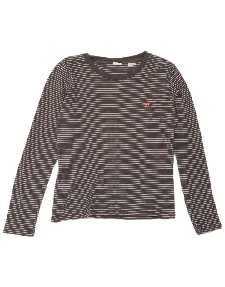 Женский топ Levi's с длинным рукавом UK 14, хлопковый средний серый цвет в тонкую полоску