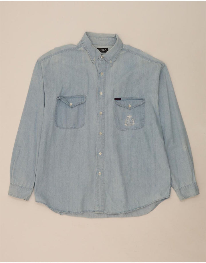 VINTAGE Mens Denim Shirt XL Blue