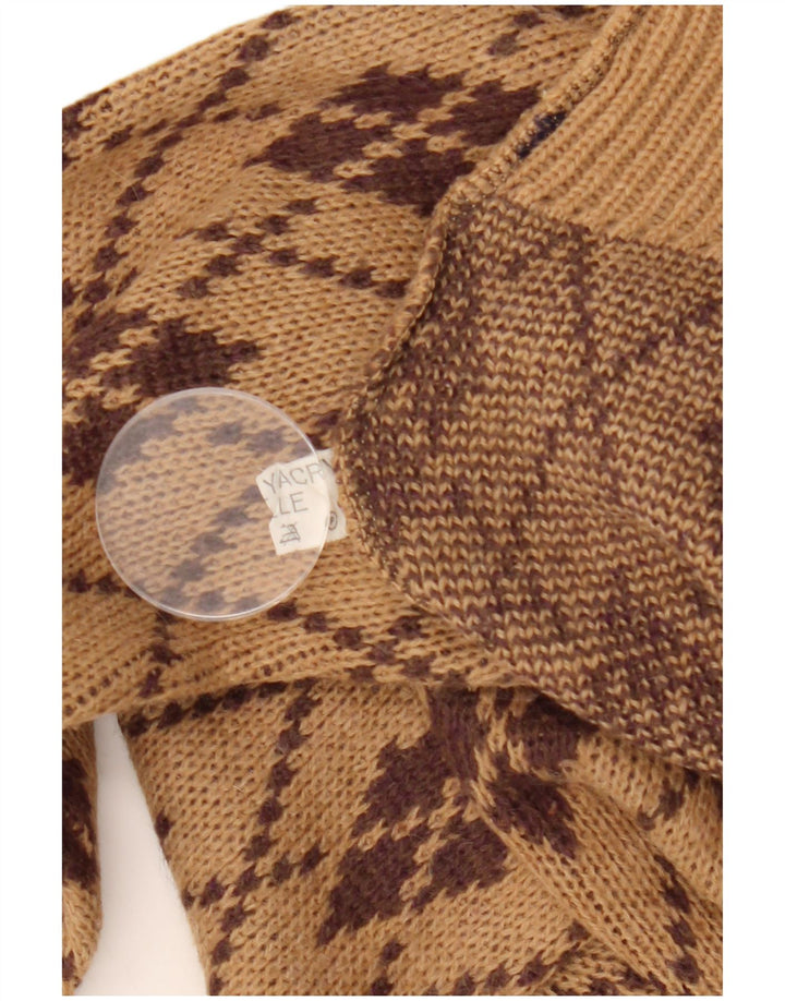 ВИНТАЖНЫЙ женский джемпер с высоким воротником, Великобритания, 18 XL, коричневый с узором аргайл/бриллиант