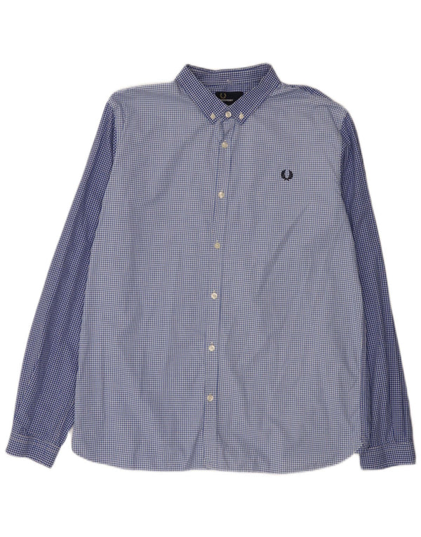 Fred Perry Mens Slim Fit Shirt XL Blue Gingham Cotton