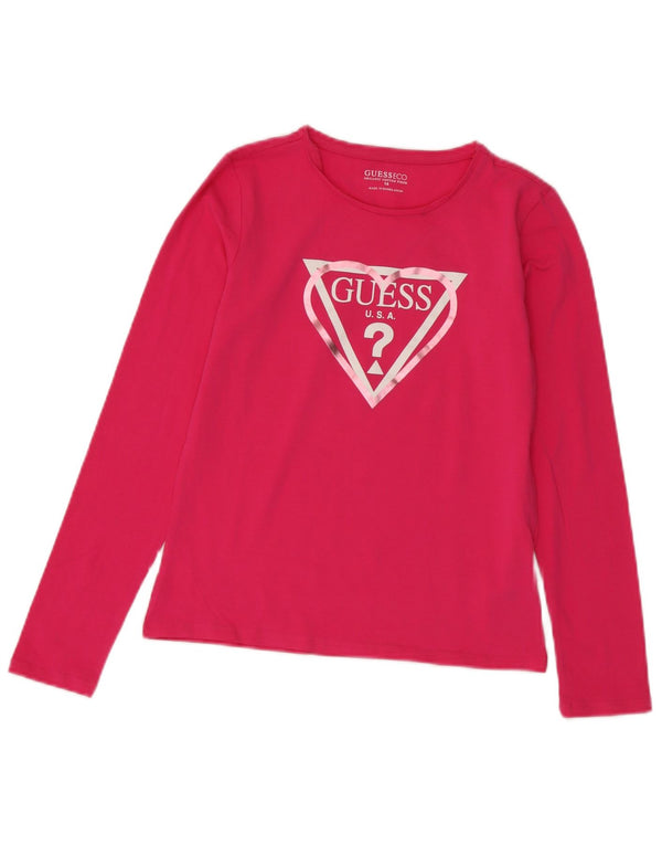 Топ с рисунком для девочек Guess, длинный рукав, 13–14 лет, розовый хлопок