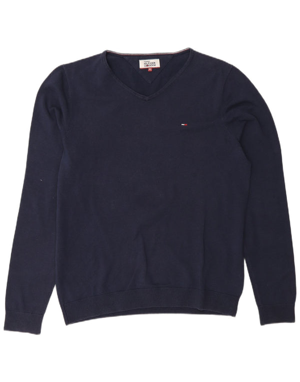 Tommy Hilfiger Womens V-Neck Jumper Sweater UK 18 XL Navy Blue Cotton