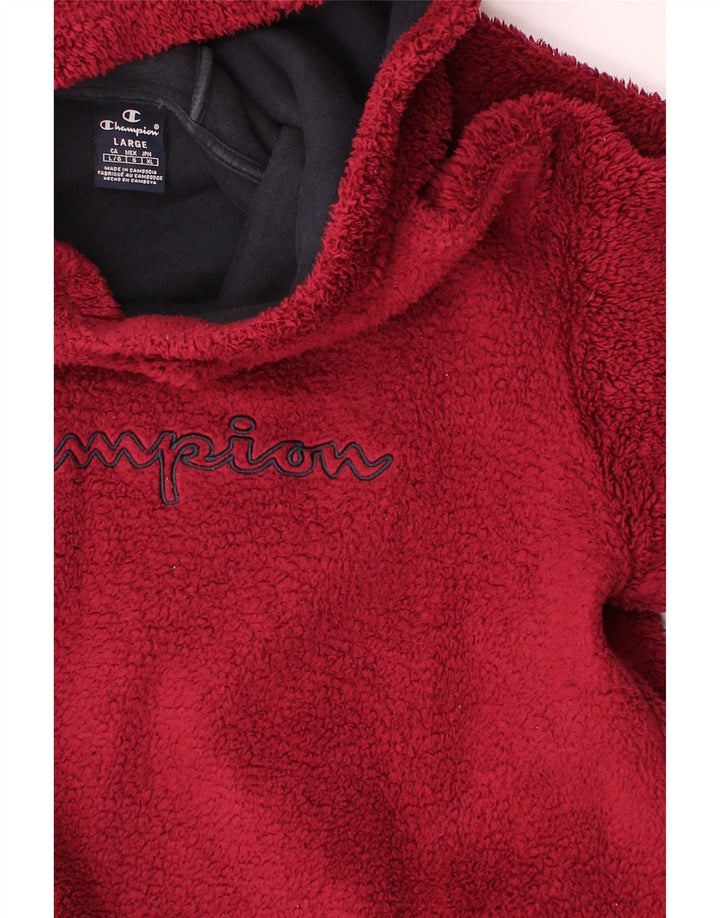 CHAMPION Mens Graphic Hooded Fleece Jumper Large Red Vintage Champion and Second-Hand Champion from Messina Hembry 