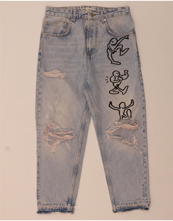Мужские укороченные джинсы с рисунком Zara EU 38, маленькие W30 L24, синий хлопок