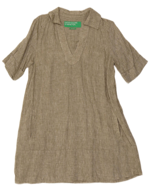 Женское платье-трапеция Benetton UK 14, лен цвета хаки, средний цвет