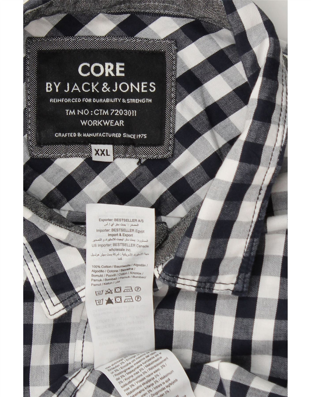 Мужская рубашка Jack & Jones 2XL темно-синяя, хлопок в мелкую клетку