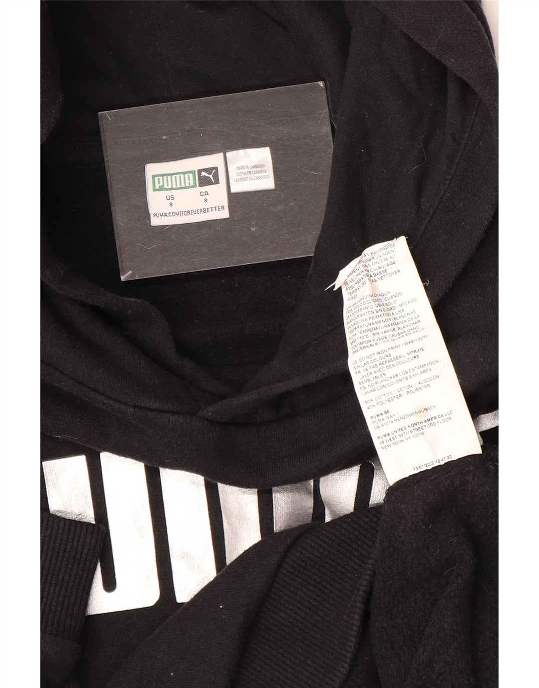 Толстовка с капюшоном PUMA для девочек 7-8 лет, черный хлопок