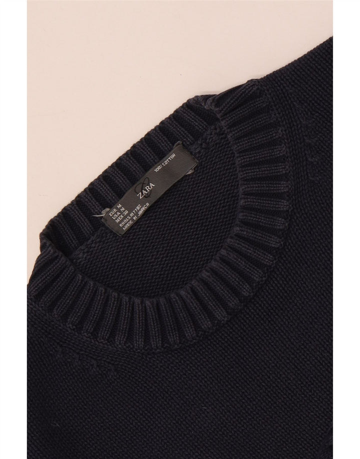 Мужской джемпер с круглым вырезом Zara, средний темно-синий хлопковый свитер