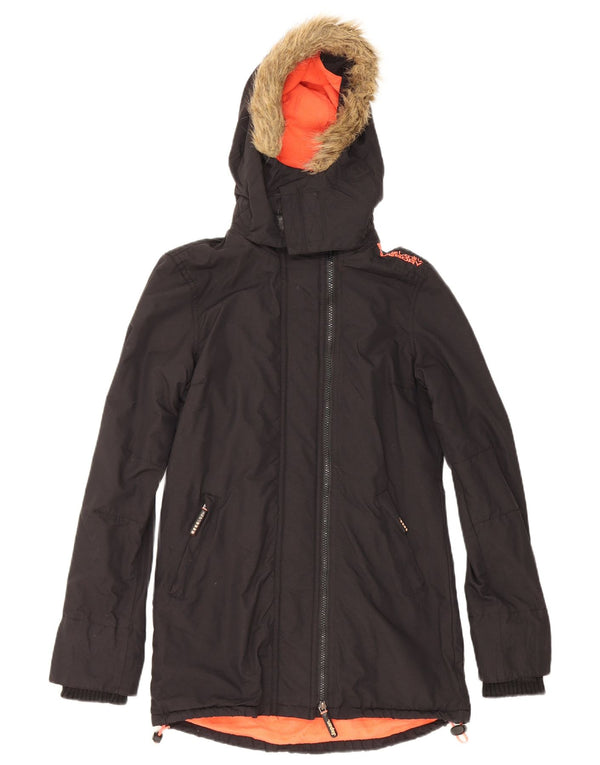 Женская парка Superdry с капюшоном UK 6 XS, черный полиэстер