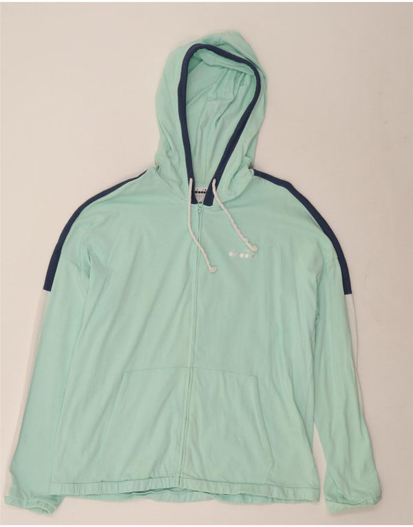 Diadora Мужской свитер с капюшоном и молнией с графическим рисунком 2XL Бирюзовый хлопок с цветными блоками