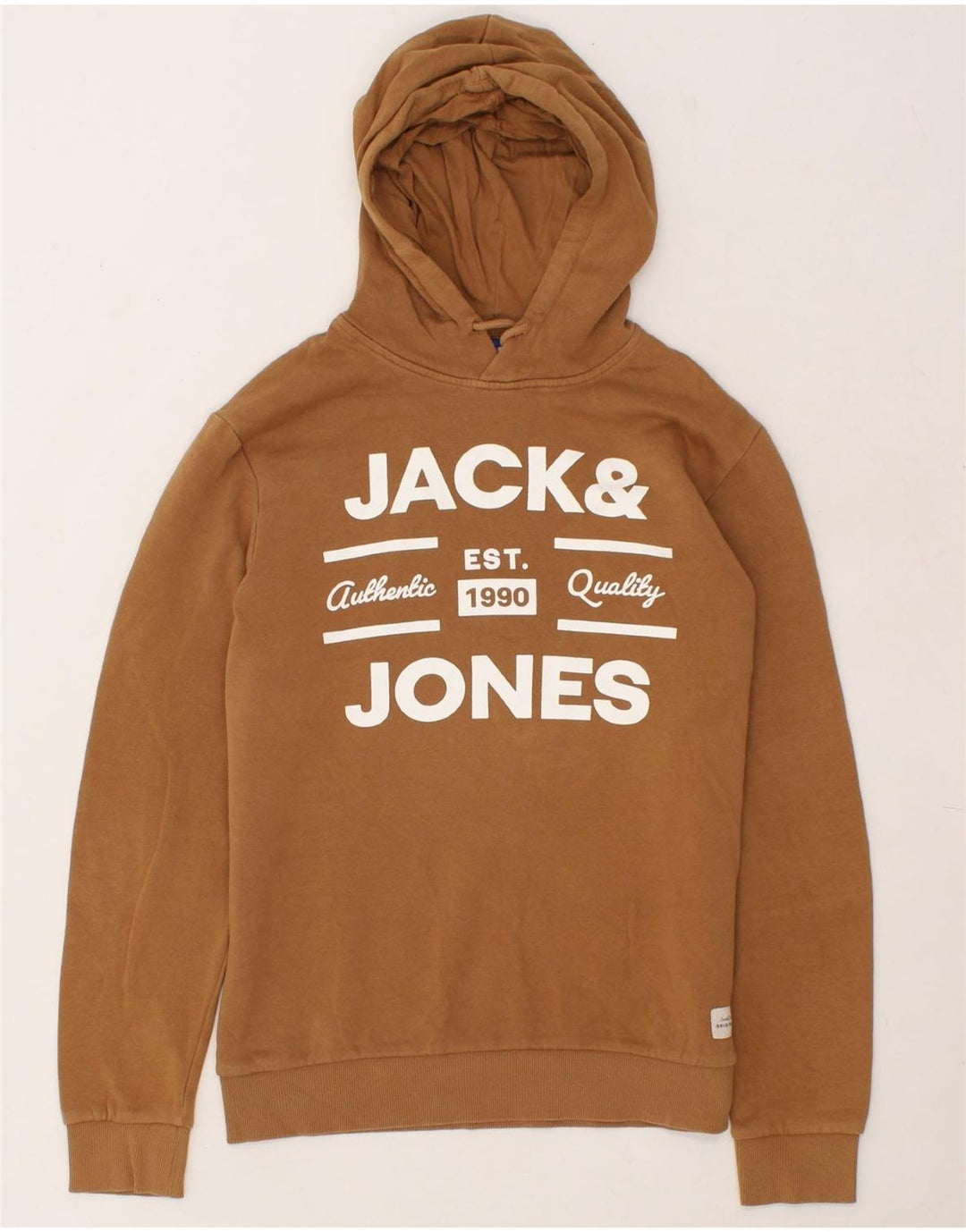 JACK & JONES Mens Graphic Hoodie Jumper Medium Brown Cotton Vintage Jack & Jones and Second-Hand Jack & Jones from Messina Hembry 