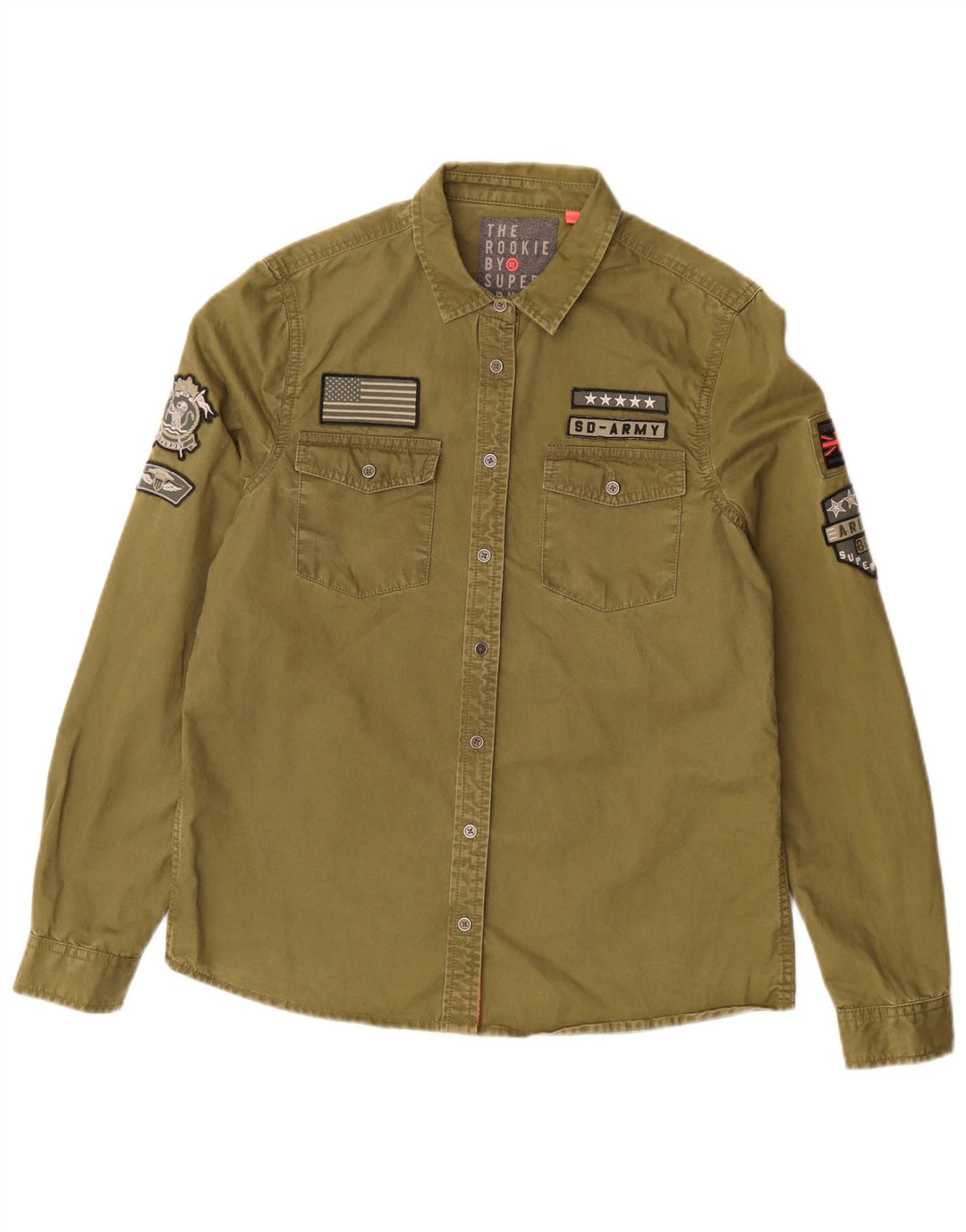 Женская рубашка с рисунком Superdry UK 14, средний цвет хаки, хлопок