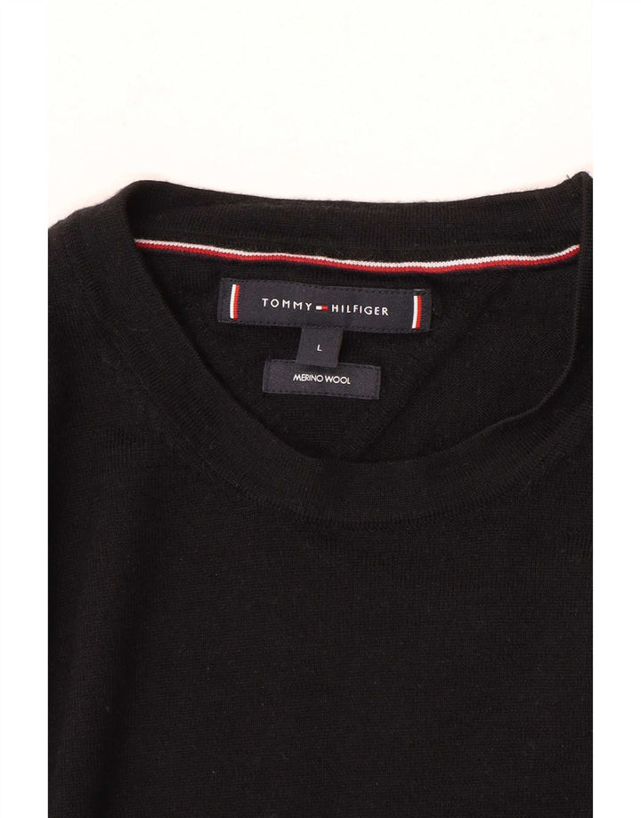 Мужской джемпер с круглым вырезом Tommy Hilfiger, большой черный шерстяной свитер