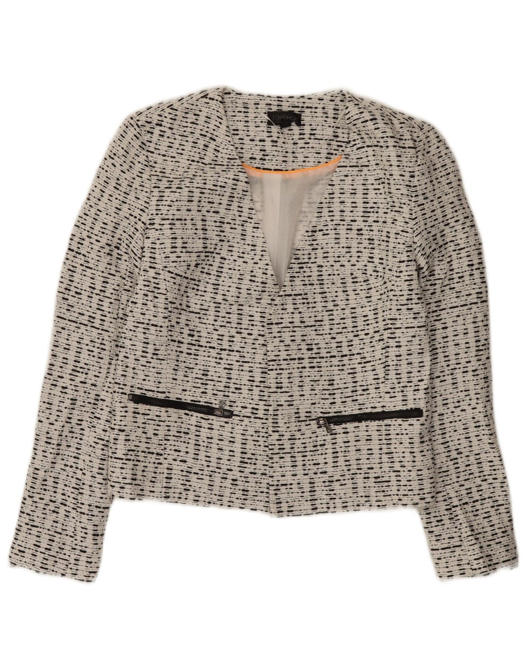 Женский открытый пиджак Topshop UK 10, маленький белый вискоза с крапинками