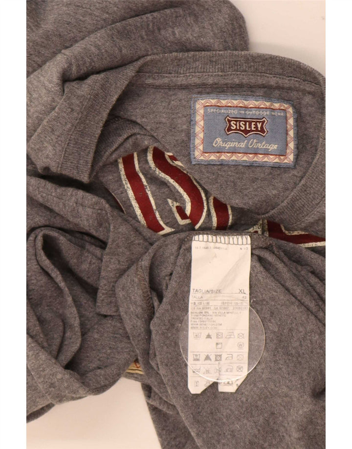 Мужской топ с рисунком Sisley, серый хлопок с длинным рукавом XL