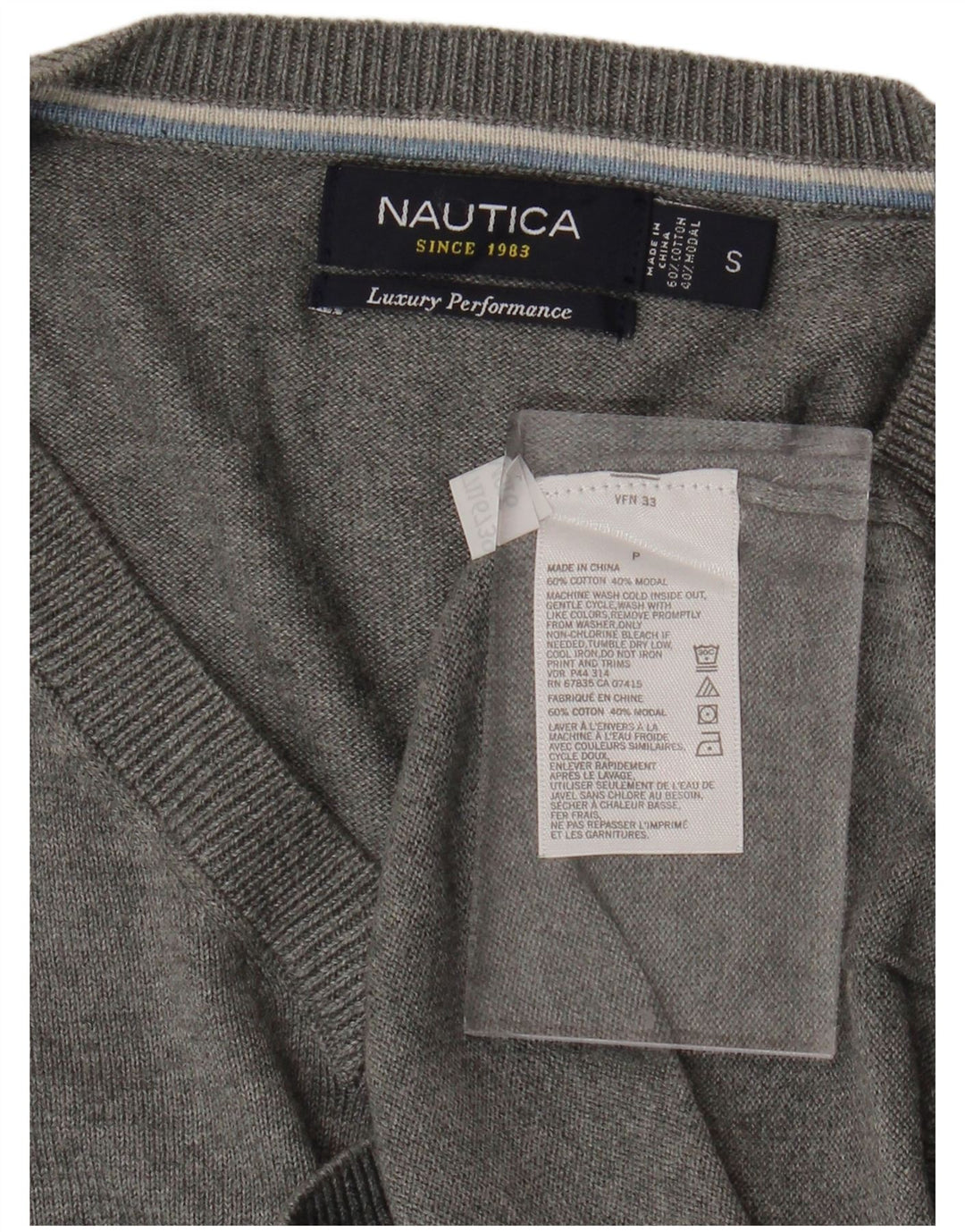 Мужской джемпер NAUTICA с v-образным вырезом, маленький серый хлопковый свитер