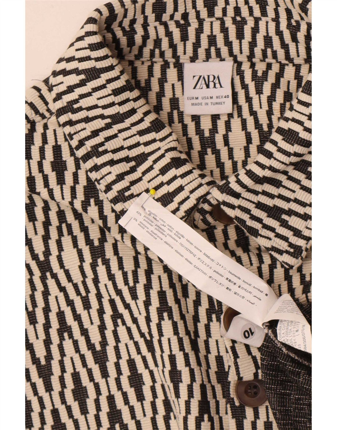 Мужская куртка-бомбер Zara UK 38, средний черный, хлопок с геометрическим рисунком
