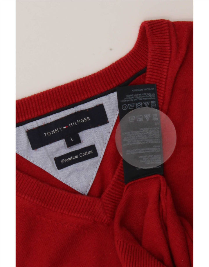 Tommy Hilfiger Мужской джемпер с v-образным вырезом, большой красный хлопковый свитер