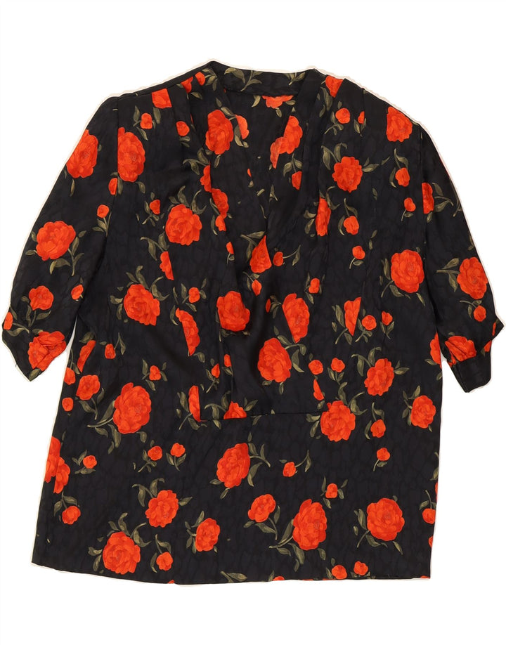 VINTAGE Womens Blouse Top UK 14 Large Black Floral Vintage Vintage and Second-Hand Vintage from Messina Hembry 