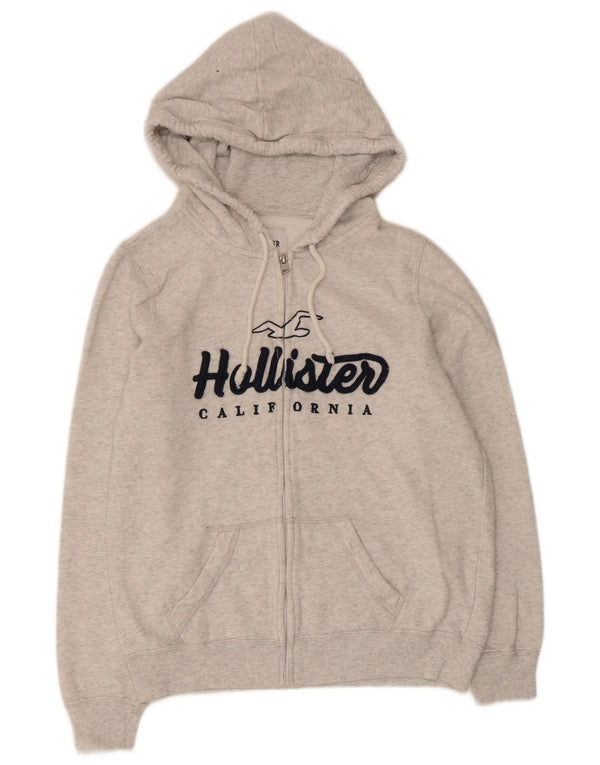 Женский свитер с капюшоном на молнии с графическим рисунком Hollister UK 14, хлопковый средний серый цвет