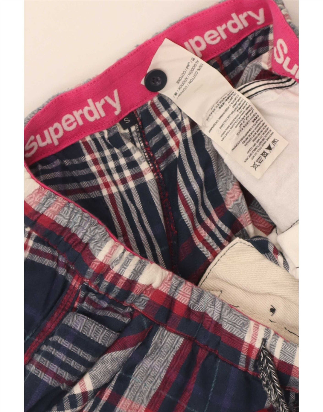 Женские шорты Superdry Small W28, темно-синие, в клетку, хлопок