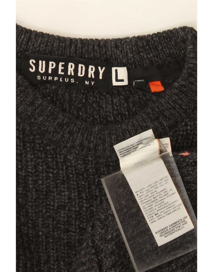 Мужской джемпер с вырезом лодочкой Superdry, большой серый шерстяной свитер